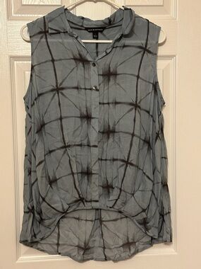 Rock & Republic Sleeveless Blue Tie-Dye Grid Blouse